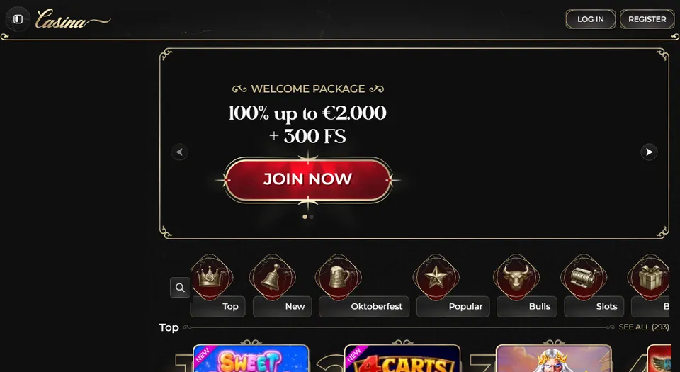 Homepage di Casina, casinò non AAMS con free spin