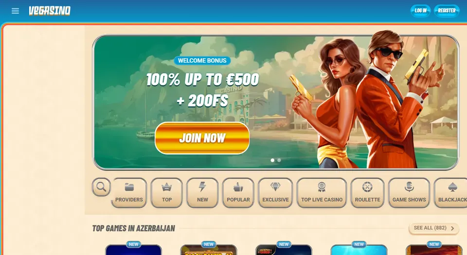 Homepage di Vegasino, casinò non AAMS con free spin